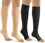 Zipper Compression Socks - 2Pairs Calf Knee High Stocking-Open Toe Compression Socks for Walking，Runnng，Hiking and Sports Use (C- Black/Nude, L/XL)