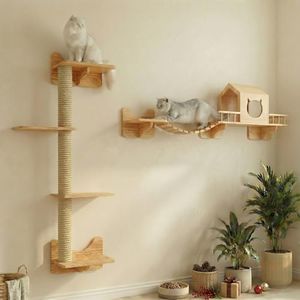 NOVGOBHOT Cat Shelves for Wall, Climbing Shelves Wall-Mounted Furniture Set, Shelf with 1 House, 1 Bridge Ladder, 3 Scratching Posts and 5 Steps