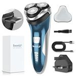 SweetLF Electric Razor for Men (120Mins Shaving Time & Fast UK Adapter 1H Charging) IPX7 Waterproof Razor Wet & Dry Use Rechargeable 4D Rotary Shaver with Pop Up Trimmer LED Display