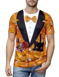 Funny World Pumpkin Shirt Men Halloween Black Cat Shirts Tuxedo T-Shirts, Orange, Large