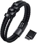 Personalized Name Dad Bracelet Giftsfor Men,Braid Leather Bracelets with 5 Custom Beads Name Bracelet for Husband Father Grandpa, Birthday Father's Day Christmas Gifts for Dad from Daughter Wife Son