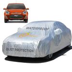 Enew Textured Car Cover for Ford Figo - Waterproof, Triple Stitched, Elastic, Mirror & UV Protection, Dust Shield, Rust Prevention, without Antenna Pockets - Silver Look