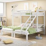 Merax Triple Bunk Bed, Three Sleepers, 3ft Single Bed Frame for Kids/Children/Teenagers, 2 Beds of 90X190, 1 Bed of 90X200, Solid Pine Wood, White(Without mattress)