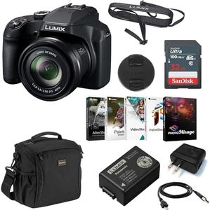 Panasonic Lumix DC-FZ80D 18.1MP 4K 60x Long Zoom Digital Point & Shoot Camera, Black - Bundle with 32GB SD Card, Corel PC Editing Software Kit, Shoulder Bag