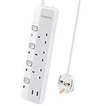 PARTH Protected Extension Lead with 2 USB Slots - 2m Long Cable 3 Way 13A Multi Plug Sockets Power Strips with Individual Switches - Wall Mountable Heavy Duty Extension Cords for School Home Office