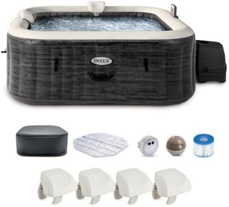 Intex PureSpa Plus Greystone Square Hot Tub 6 Person Inflatable 94" Outdoor Relaxing 170 AirJet Spa Bundled with 4 PureSpa Cushioned Headrest Pillows