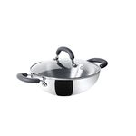 Meyer Trivantage Nickel Free Stainless Steel Triply Kadai | Steel Kadhai with Lid | Stainless Steel Cookware with Induction Base | Small Kadhai for deep Fry, 22cm, Silver