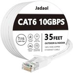 Cat 6 Ethernet Cable 35 ft, Outdoor&Indoor 10Gbps Support Cat8 Cat7 Network, Flat Internet RJ45 LAN Patch Cords, Solid High Speed Computer Wire with Clips for Router, Modem, PS4/5, Xbox, Gaming, White