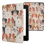 kwmobile Case Compatible with Amazon Kindle Paperwhite 11 Generation 2021 Case - PU Cover for Kindle Paperwhite Case w/Magnet - Dogs White/Light Brown/Grey