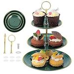 Mynoozi 2 Pack 3-Tier Cake Stand Cupcake Holder, Cupcake Dessert Stand, Cakes Fruit Cookie Candy Display Tower, Pastry Tiered Serving Tray for Birthday, Wedding, Party (Dark Green)