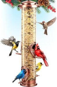 Gray Bunny Metal Hanging Bird Feeder, Brushed Copper Bird Feeders with Locking Lid & Adjustable Hanger, Chew-Proof, Weather Resistant - 14 Inches 4 Port