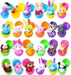 Easter Eggs Filled with Finger Puppets, 24pcs Kids Plush Finger Puppets Set, Easter Theme Party Favor, Easter Eggs Hunt, Basket Stuffer Fillers for Boys & Girls