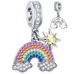 Reflexions Dazzling Rainbow Cloud and Sun with Colorful CZ Stones Charms in 925 Sterling Silver, You Are My Sunshine Engraved Pendant fits Pandora Women Bracelet, Gifts for Christmas/Mom