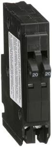 Square D - Tandem Mini Circuit Breaker, QO, 1 Pole at 20A, 120/240VAC, 10kA, Plug in Mount, Clam Pack - QO2020C