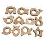 Alenybeby Nature Wood Teething Toys 11pc Bird Elephant Wooden Teether Montessori Toys Wood Teether Rings Organic Teether Handmade Pendant Set