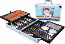 Sardarji Toy Shop 145 Pcs Professional Art Set - Drawing Painting Sketching Colouring Kids Set - All in 1 Art Case Perfect for Kids with Blue Unicorn Rainbow Design Aluminium Case(Multicolor)