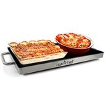 NutriChef Warming Tray Hot Plate Food Warmer with Non-Stick Heat Resistant Glass, Stainless Steel (PKWTR15), 14.5"x8.6"