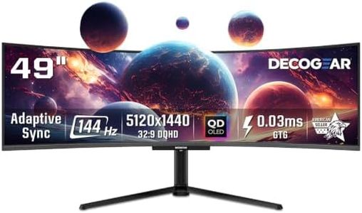 Deco Gear 49" QD-OLED Curved Gaming Monitor, 5120x1440 DQHD, 32:9 Ultrawide, 144Hz, 0.03ms, HDR400 True Black, Adaptive Sync, 90W USB-C, KVM, PIP/PBP, RJ45, Height Adjustable for PC Laptop