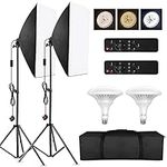 Andoer Softbox Lighting Kit 3 Color Dimmable 3000K-6000K Coloor Temperature Photography Softbox, Studio Lighting Softbox 20x28in 150W Studio Output Lighting for Portrait Advertising Video Shooting