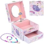 Anyiner Musical Jewellery Box for Girls - Ballerina Kids Jewellery Box with Spinning Ballerina and Drawer, Music Box Gifts for Girls, Children Jewellery Box Birthday Gift for Ages 3-10, Pink Ballerina