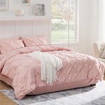 Bedsure Pink Comforter Set Queen - Bed in a Bag Queen 7 Pieces, Pintuck Bedding Sets Pink Bed Set with Comforters, Sheets, Pillowcases & Shams