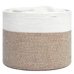 INDRESSME Large Cotton Rope Storage Basket - Woven Blanket Basket in Living Room Pillows Storage Bins with Handles for Toys Plant Basket Home Decor Warm Mix Brown White, 15.8"x15.8"x13.8"