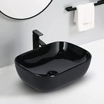 REMOTION Ceramic Table Top Bathroom Sink | Countertop Vessel Sink | Wash Basin Over Counter For Bathroom, Hotel, Living Room (18 x 13 x 5.5 Inch)(Black Marble-Glossy)