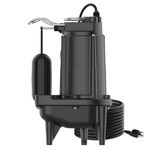 BOMGIE 1/2 HP Sewage/Effluent Pump, 6020 GPH Submersible Basement Sewer Pump, Cast Iron Sump Ejector Pump, 2'' NPT for Sewage Basin, 115V Vertical Float Switch SWU-500SE-CR