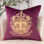 Aeckself Luxury Embroidery Velvet Pillow Cover 18x18 Inch, European Crown Shield Pattern Throw Pillow Cover Home Decorative for Couch Bedroom Living Room, Burgundy