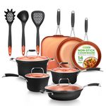 NutriChef 14 Pc Pots and Pans Set, Cookware Set Nonstick, Stackable, Long Lasting 3 Layer Coating- Induction & All Stovetop Safe, Dishwasher Safe, 100% Non-Toxic Copper