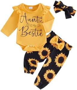 Newborn Baby Girl Clothes Aunties Bestie Infant Fall Winter Romper Floral Pants Cute Baby Girl Outfits 3PC Set, Yellow, 0-3 Months