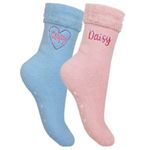 TeddyTs Personalised Wifey Super Soft Fluffy Sparkly Embroidery Gripper Socks (2 Pair Pack), Pink, (0.7)