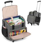 Luxja Rolling Craft Bag with Pockets for 12 x 12 inch Scrapbook Album and Laptop, Rolling Scrapbook Tote with Detachable Dolly (Patent Pending), Gray