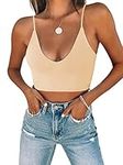 REORIA Women Summer Sexy Scoop Neck Sleeveless Cropped Cami Camisoles Basic Fitted Adjustable Spaghetti Strap Seamless Yoga Tank Top Cute Crop Tops for Teen Girls Nude Medium