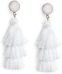 Me&Hz White Summer Tassel Earrings Dangle Drop for Women Handmade Tiered Fringe Big White Earrings Stud Boho Beach Outfit Jewelry Birthday Valentines Mothers Gift