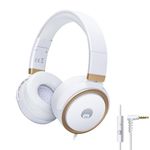 Rockpapa Circle ONE Wired Headphones with Microphone Foldable Lightweight Headset for Cellphones Tablets Smartphones Laptop Computer PC Mp3/4 CD DVD White/Gold