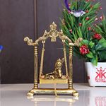 KridayKraft Laddu Gopal on Jhulla Palana Metal Statue Gold Plated Decor Your Home,Office metal Krishna Murti,Showpiece Figurines,Religious Idol Gift Article.