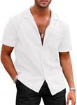 vbcdwa Mens Button Down Linen Dress Shirt Casual Lightweight Short Sleeve Business Shirts White