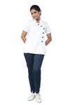 UNIFORM CRAFT Women's Cotton Twill Hospital Nurse Uniforms for Medical Scrub Suit (NT09 White and Navy, L)