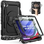 Timecity Case for Samsung Galaxy Tab S9/ S9 FE 2023 5G, [Full-Body] Protective Case with [Screen Protector] 360 Rotating Stand Hand/Shoulder Strap & Pen Holder for Tab S9 FE 10.9'' /S9 11'',Black