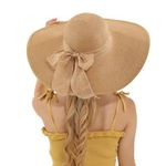 TUPANDY Womens Beachwear Sun Hat Wide Brim Summer Straw Hat Foldable Roll-Up Straw Beach Hat Summer Hat (Khaki)