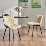 Kidol & Shellder Beige Dining Chairs Set of 2 Mid Century Modern Dining Room Chairs Faux Leather Kitchen Chairs Upholstered Accent Chairs for Dining Room Armless Comfy Side Chair with Metal Legs