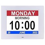 Digital Day Calendar Clock 8 Inch 12 Alarms Non-Abbreviations Day & Month Digital Clock for Elderly Dementia Alzheimer Vision Impaired Memory Loss