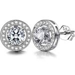 Lydreewam 925 Sterling Silver Stud Earrings for Women Men With 3A 6MM Round Cubic Zirconia