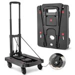 KOSTANZO Folding Hand Truck - Lightweight Dolly Cart with 4 Wheels & 2 Elastic Straps, Collapsible Luggage Cart with Adjustable Handle of 3 Levels for Traveling, Offices, Shopping and More