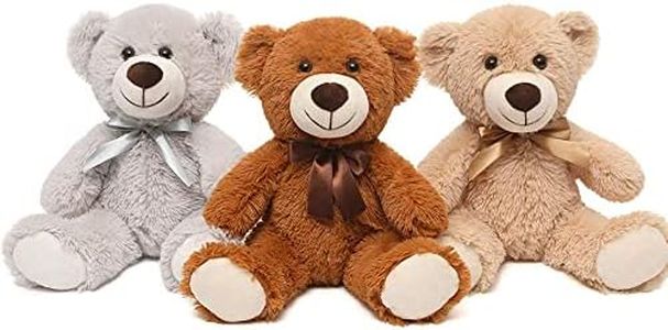 MaoGoLan 13.5" Teddy Bear Set of 3 - Soft Stuffed Bears in Brown, Grey & Tan for Boys and Girls