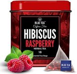 BLUE TEA - Hibiscus Tea - 18 Count - Raspberry - Pyramid Plant Based Tea Bag | BLACK DEALS FRIDAY | SKIN GLOW ENHANCING TEA | Herbal Tea - Tangy Flavor - Flower Based - Caffeine Free - Vegan - Non-GMO | Tin Packaging