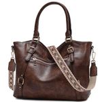 Leather Hobo Bags for Women,Chase Chic Medium Top handle Shoulder Purses Handbags Trendy Satchel Tote Purse with Crossbody Guitar Starp,Coffee