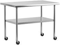 KYBOLT 36" x 24" Stainless Steel Work Table NSF Certified Heavy Duty Commercial Kitchen Prep Table with Undershelf & Caster Wheels for Home, Restaurant, Hotel, Silver