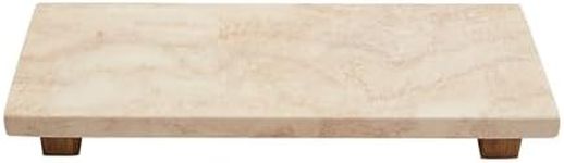 Mud Pie Large Travertine Footed Tray, 4" x 11", Brown